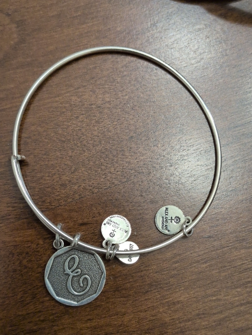 Alex And Ani Silver Initial Charm "E" Bangle Bracelet